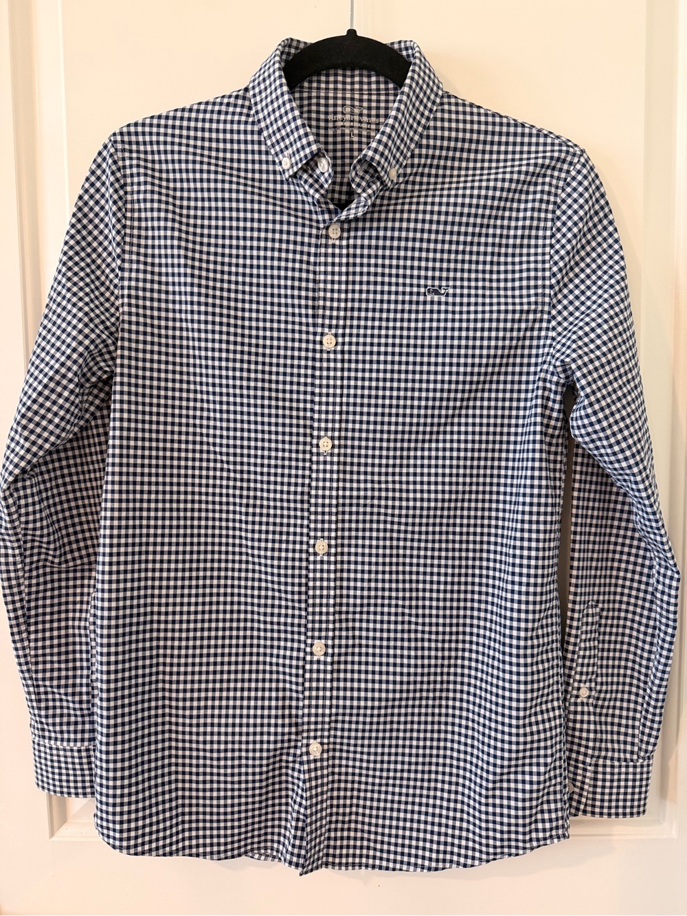 Vineyard Vines Boys Youth 16 Large Navy and White Gingham Button-Down Shirt